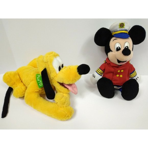 Disney Cruise Line 9" Captain Mickey Mouse + Disney Parks 10" Pluto Plushie Set - Picture 1 of 12